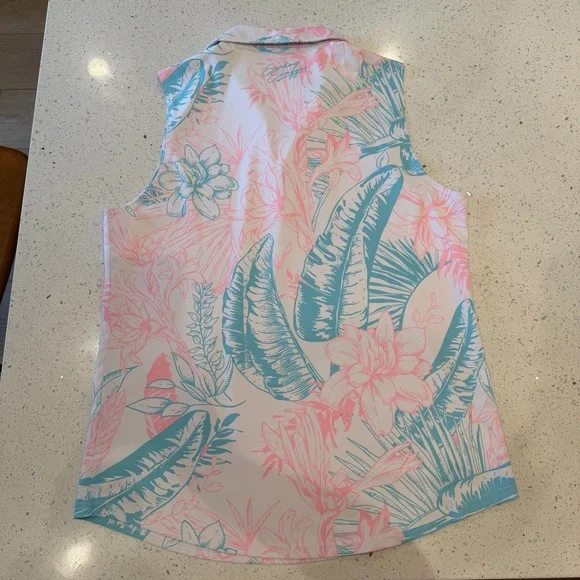 Sunday Swagger Tropical Golf Polo Sleeveless Tank Blue Pink White Size Large - Picture 7 of 9